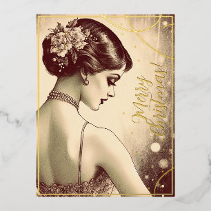 Beauty Vintag Girl Frohe Weihnachtsgrüße Retro Folien Feiertagspostkarte