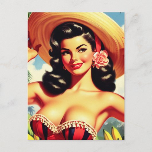 Beauty Vintag Latina Button-up Postkarte (Vorderseite)