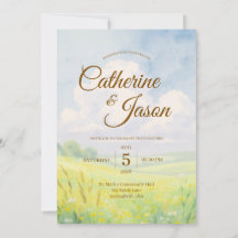 Beauty Watercolor Hill and Sky Wedding Invitation