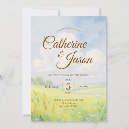 Beauty Watercolor Hill and Sky Wedding Invitation Einladung (Rückseite)