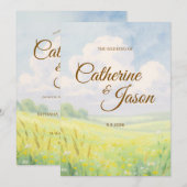 Beauty Watercolor Hill and Sky Wedding Invitation Einladung (Vorne/Hinten)