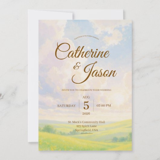 Beauty Watercolor Scenery Wedding Invitation Einladung (Rückseite)