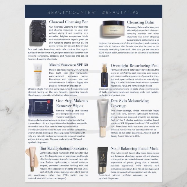 Beautycounter Tipsheet (Vorderseite)