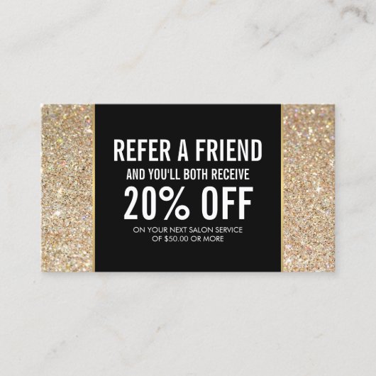 Beautykarte für Gold Glitzer und Glamour Empfehlungskarte (Vorderseite)