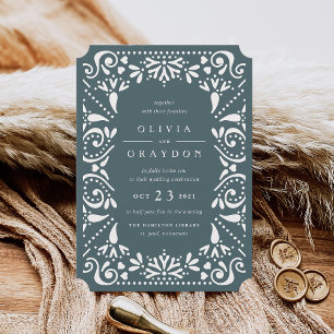Beaux Arts   Dark Spruce Papel Picado Wedding Einladung