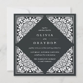 Beaux Arts Square Einladung zur Hochzeit | Holzkoh (Vorderseite)