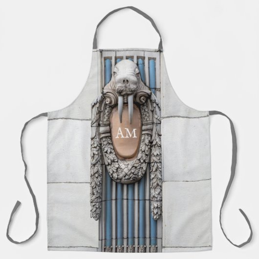 Beaux Arts Walrus Sculpture Custom Monogram Schürze (Vorderseite)