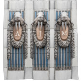 Beaux Arts Walrus Skulptur Custom Monogram Duschvorhang (Vorderseite)