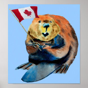 Beaver Canadian Flag Print Poster