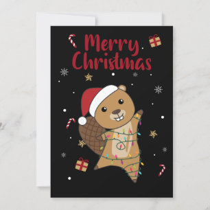 Beaver Cheerful Christmas Winter Animals Beavers Feiertagskarte