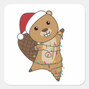 Beaver Cheerful Christmas Winter Animals Beavers Quadratischer Aufkleber
