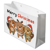 Beaver Christmas Animals Beavers Merry Christmas Große Geschenktüte (Rückseite Schrägansicht)