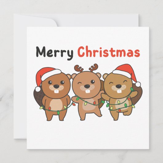 Beaver Christmas Animals Beavers Merry Christmas I Einladung (Vorderseite)