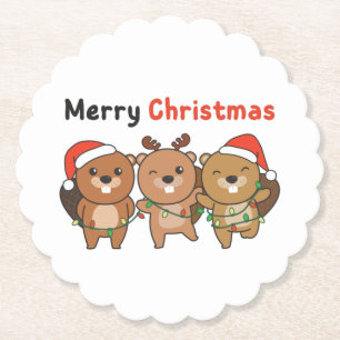 Beaver Christmas Animals Beavers Merry Christmas Untersetzer
