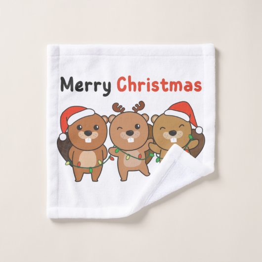 Beaver Christmas Animals Beavers Merry Christmas Waschlappen (Waschlappen)
