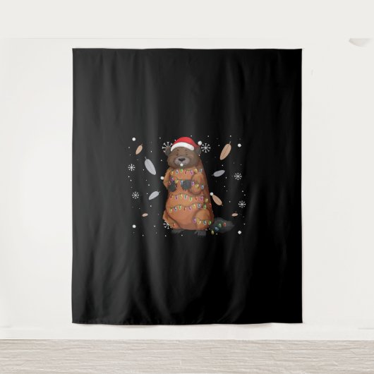 Beaver Christmas Decoration - Christmas Tree Funny Wandteppich (Vorderseite)