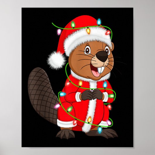 Beaver Christmas Lights Santa Costume Cute Animal Poster (Vorne)