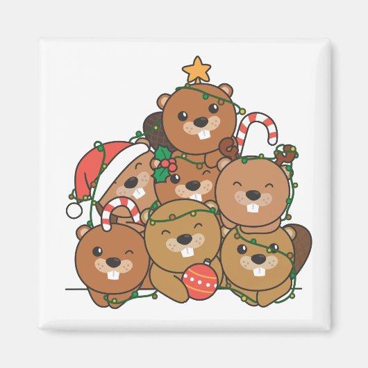 Beaver Christmas Tree Funny Animal Christmas Magne Magnet (Vorne)