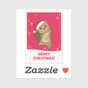 Beaver fröhliche Weihnachtswintertiere Biber Aufkleber