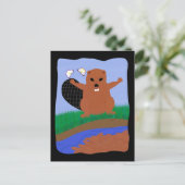 Beaver Gebäude Dam Cartoon Art Postkarte (Stehend Vorderseite)