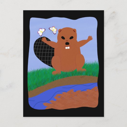 Beaver Gebäude Dam Cartoon Art Postkarte (Vorderseite)