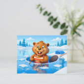 Beaver Ice Bathing in a Striped Swimsuit Postkarte (Stehend Vorderseite)