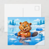 Beaver Ice Bathing in a Striped Swimsuit Postkarte (Vorne/Hinten)
