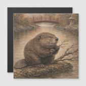 Beaver Japanese Landscape Magnet Card (Vorne/Hinten)