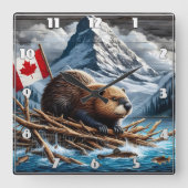Beaver Lodge by Snowy Mountains Quadratische Wanduhr (Vorderseite)