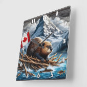 Beaver Lodge by Snowy Mountains Quadratische Wanduhr (Winkel)
