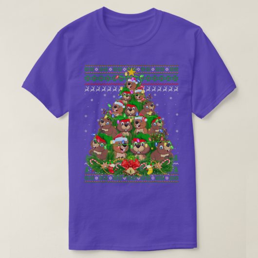 Beaver Lover Xmas Lights Ugly Beaver Christmas Tre T-Shirt (Design vorne)