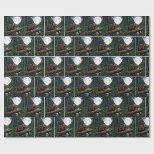 Beaver On a River Log in the Moonlight Geschenkpapier (Flach)