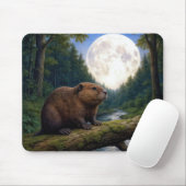 Beaver On a River Log in the Moonlight Mousepad (Mit Mouse)