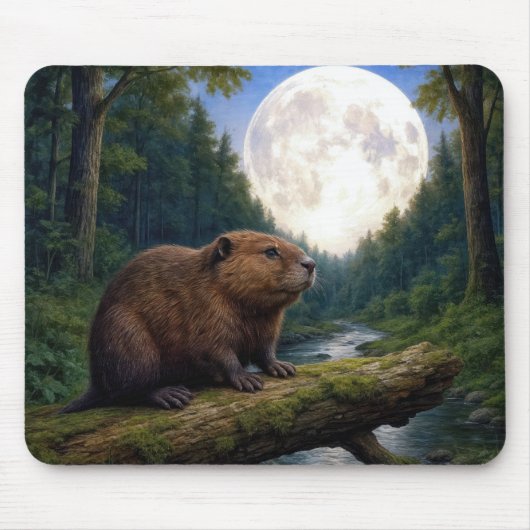 Beaver On a River Log in the Moonlight Mousepad (Vorne)