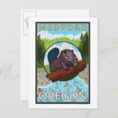 Beaver & River - Medford, Oregon Postkarte (Vorne/Hinten)