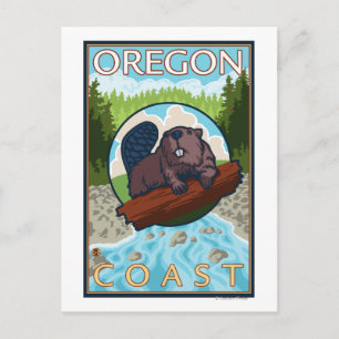 Beaver & RiverCoastVintage Travel Poster Postkarte