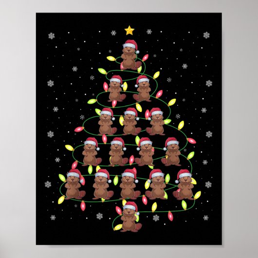 Beaver Santa Christmas Tree Lights Ugly Sweater St Poster (Vorne)