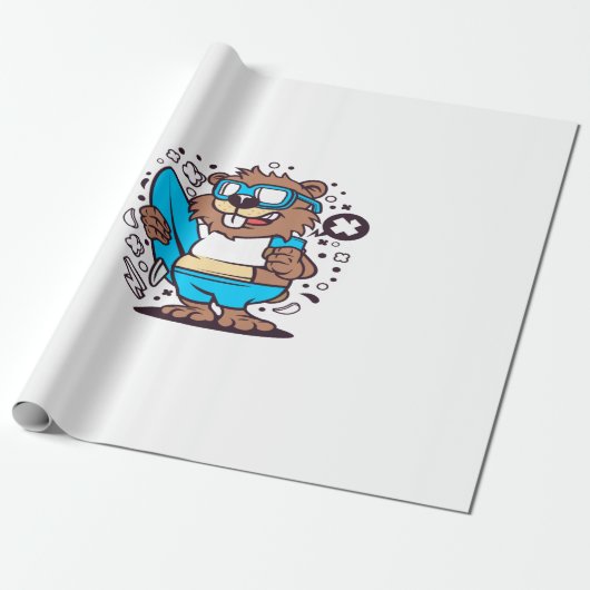 Beaver Surfing Geschenkpapier (Ungerollt)