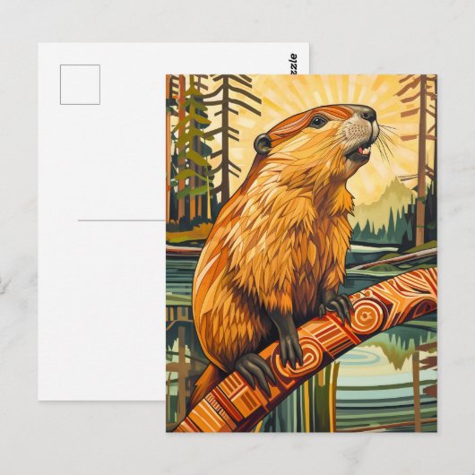 Beaver Totem – Builder in Deco Style Postkarte (Vorne/Hinten)