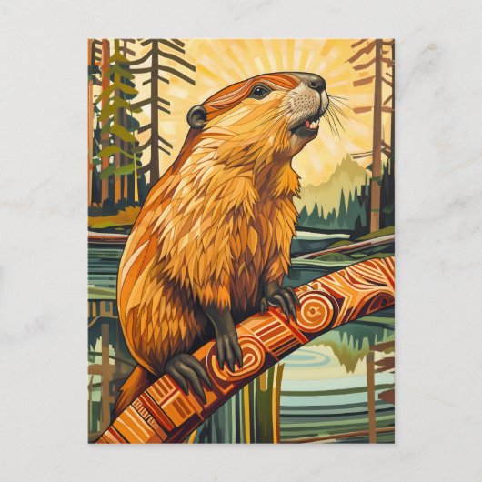Beaver Totem – Builder in Deco Style Postkarte (Vorderseite)