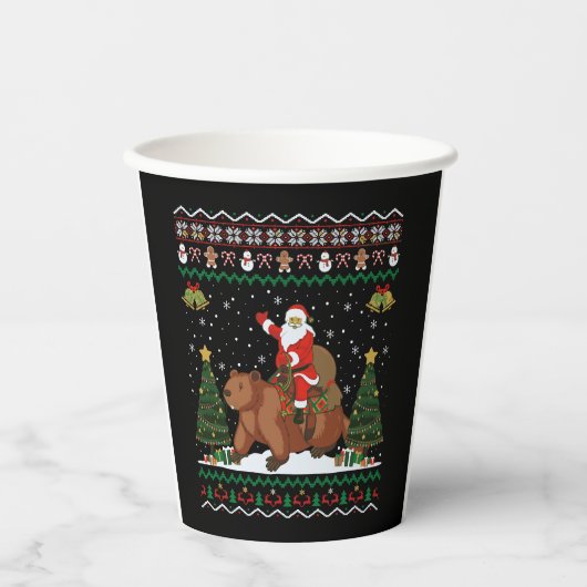 Beaver Ugly Xmas Gift Funny Santa Riding Beaver Ch Pappbecher (Vorderseite)