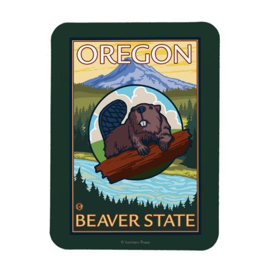 Beaver und Mount Hood Scene Vintage Travel Magnet (Vertikal)