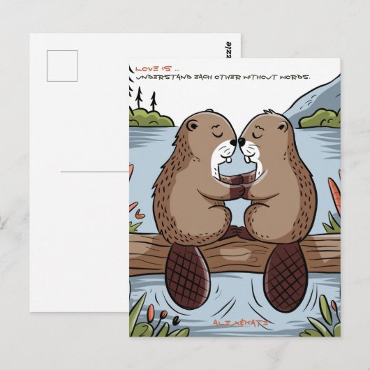 Beaver Valentine Postkarte (Vorne/Hinten)