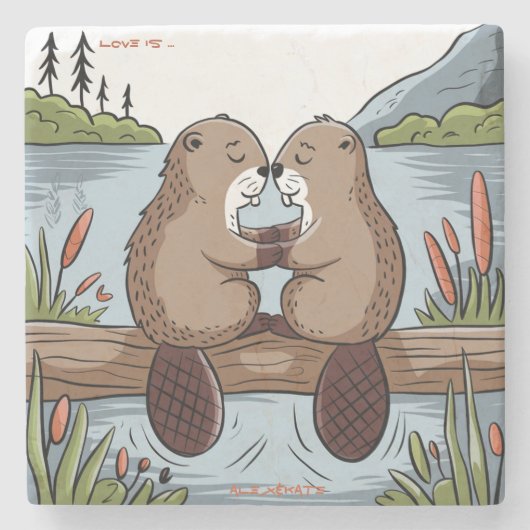 Beaver Valentine Steinuntersetzer (Vorderseite)