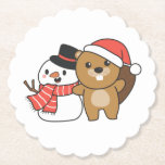 Beaver With Snowman in Winter At Christmas Untersetzer<br><div class="desc">Beaver with a snowman in winter for Christmas - a snowman for winter and Christmas. A winter greeting in the cold season for the holidays. Christmas beaver with snowman.</div>