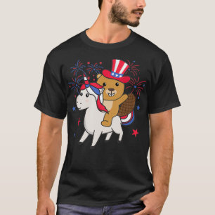 Beaver With Unicorn For Fourth Of July Fireworks F T-Shirt