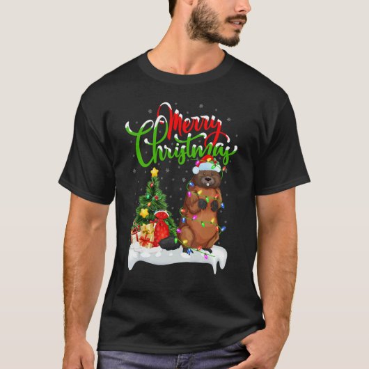 Beaver Xmas Decorations Santa Beaver Christmas T-Shirt (Vorderseite)