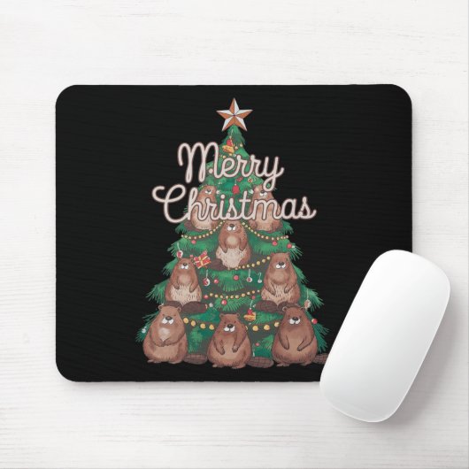 Beaver Xmas Tree Beaver Weihnachtsbaum Merry Chris Mousepad (Mit Mouse)