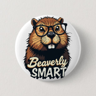 Beaversmart - Funny Beaver mit Brillen Graphic Button