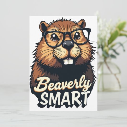 Beaversmart - Funny Beaver mit Brillen Graphic Einladung (Stehend Vorderseite)